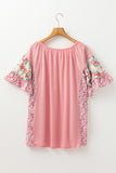 Plus Size Floral Patchwork Ruffled Short Sleeve Blouse