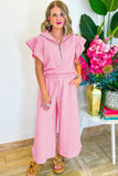 Textured Ruffled Sleeve Wide Leg Pants Set