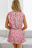 Floral Print Puffy Cropped Tank and Mini Skirt Set