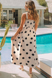 Polka Dot Smocked Fit Flared Sleeveless Long Dress