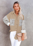 Leopard Patchwork Corduroy Buttoned Shirt Jacket