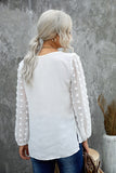 Swiss Dot V Neck Long Sleeve Blouse