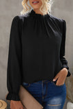 Frilled Mock Neck Balloon Sleeve Blouse