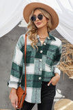 Plaid Color Block Buttoned Long Sleeve Jacket with Pocket