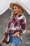 Plaid Color Block Buttoned Long Sleeve Jacket with Pocket