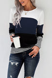 Stylish Colorblock Splicing Stripes Top