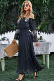 Off Shoulder Embroidered Flared Sleeve Lace Maxi Dress