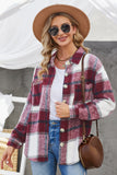 Plaid Color Block Buttoned Long Sleeve Jacket with Pocket