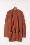 Open Front Woven Texture Knitted Cardigan with Pockets