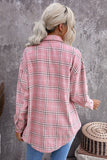 Plaid Pattern Buttoned Shirt Coat with Slits