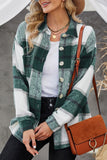 Plaid Color Block Buttoned Long Sleeve Jacket with Pocket