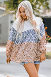 Floral Splicing Puff Long Sleeve Tunic Top