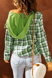 Drawstring Plaid Hooded Shirt Coat