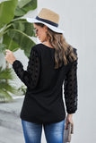Swiss Dot V Neck Long Sleeve Blouse