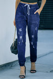 Distress Drawstring Pocketed Joggers