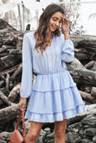 V Neck Long Sleeve Ruffle Tiered Mini Dress