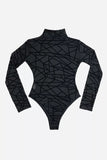Black Sheer Mesh Geometric Velvet Bodysuit Lingerie
