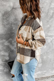 Plaid Color Block Buttoned Long Sleeve Jacket with Pocket