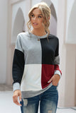 Color Block Round Neck Long Sleeves Pullover Sweatshirt