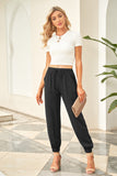 Drawstring Elastic Waist Pull-on Casual Pants with Pockets