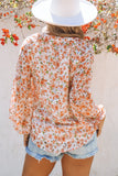 Floral Print V Neck Long Puff Sleeve Top