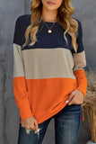 Colorblock Contrast Stitching Sweatshirt with Slits