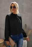 Frilled Mock Neck Balloon Sleeve Blouse