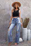 High Waist Distressed Ripped Hole Flare Jeans