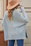 Grey High Neck Oversized Sweater with Slits