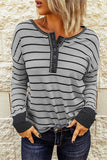 Striped Color Block Buttoned Waffle Knit Shirt