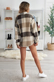 Plaid Color Block Buttoned Long Sleeve Jacket with Pocket