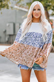 Floral Splicing Puff Long Sleeve Tunic Top