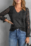 Floral Lace Mesh Crochet Long Sleeve Top
