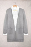 Long Pocketed Open Front Knit Cardigan