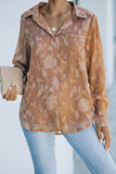 Brown Collared Neck Floral Textured Shirt