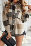 Plaid Color Block Buttoned Long Sleeve Jacket with Pocket