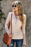 Crochet Lace Hem Sleeve Button Top