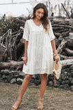 V Neck Tiered Babydoll Lace Dress