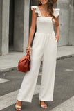 Flutter Sleeve Smocked Wide Leg Jumpsuit