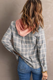 Drawstring Plaid Hooded Shirt Coat