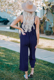 Dark Blue Spaghetti Straps Wide Leg Pocketed Jumpsuits