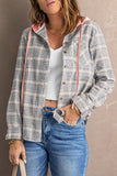 Drawstring Plaid Hooded Shirt Coat