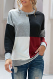 Color Block Round Neck Long Sleeves Pullover Sweatshirt