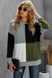 Color Block Round Neck Long Sleeves Pullover Sweatshirt