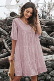 V Neck Tiered Babydoll Lace Dress