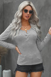 Scoop Neck Buttoned Front Long Sleeve Knitted Top
