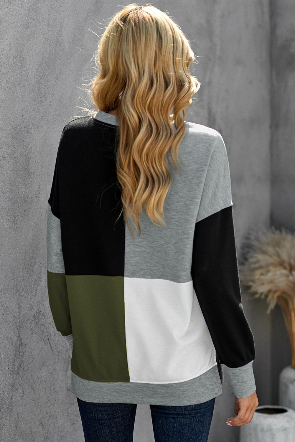 Color Block Round Neck Long Sleeves Pullover Sweatshirt