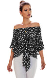 Polka Dot 3/4 Bell Sleeve Off Shoulder Front Tie Knot Top