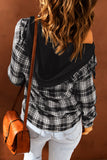 Drawstring Plaid Hooded Shirt Coat