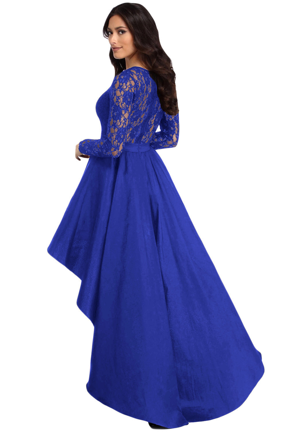 Long Sleeve Lace High Low Satin Prom Dress